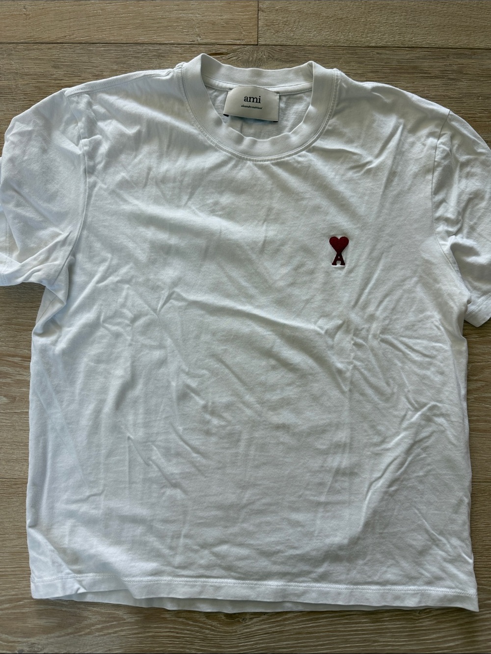 Ami White Crew T-Shirt with Red Heart 'A' Logo